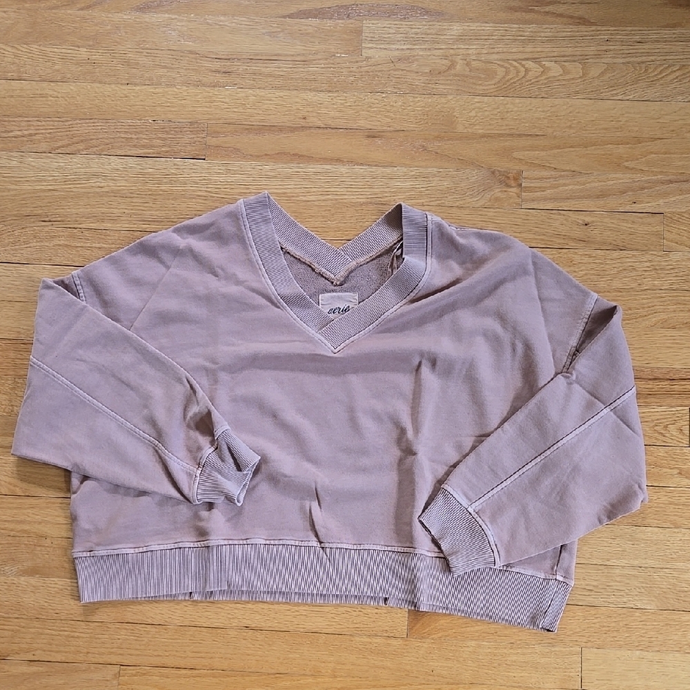 Aerie Purple V-Neck Cropped Sweater